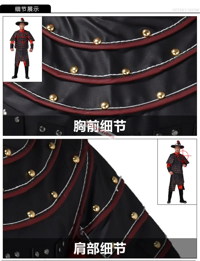 Ancient China Nan Bei and Ming Dynasty Clothing Male General Armor Stage Costume Black Warrior Battle Robe Performance Costume