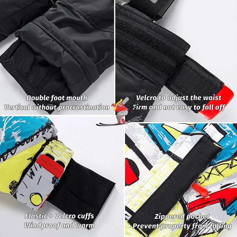 Children's Skisuits Boys Girls Winter Windproof Waterproof Warm Fleece Hooded Jacket Pants Skiing Suits Snowboarding Sports Wear