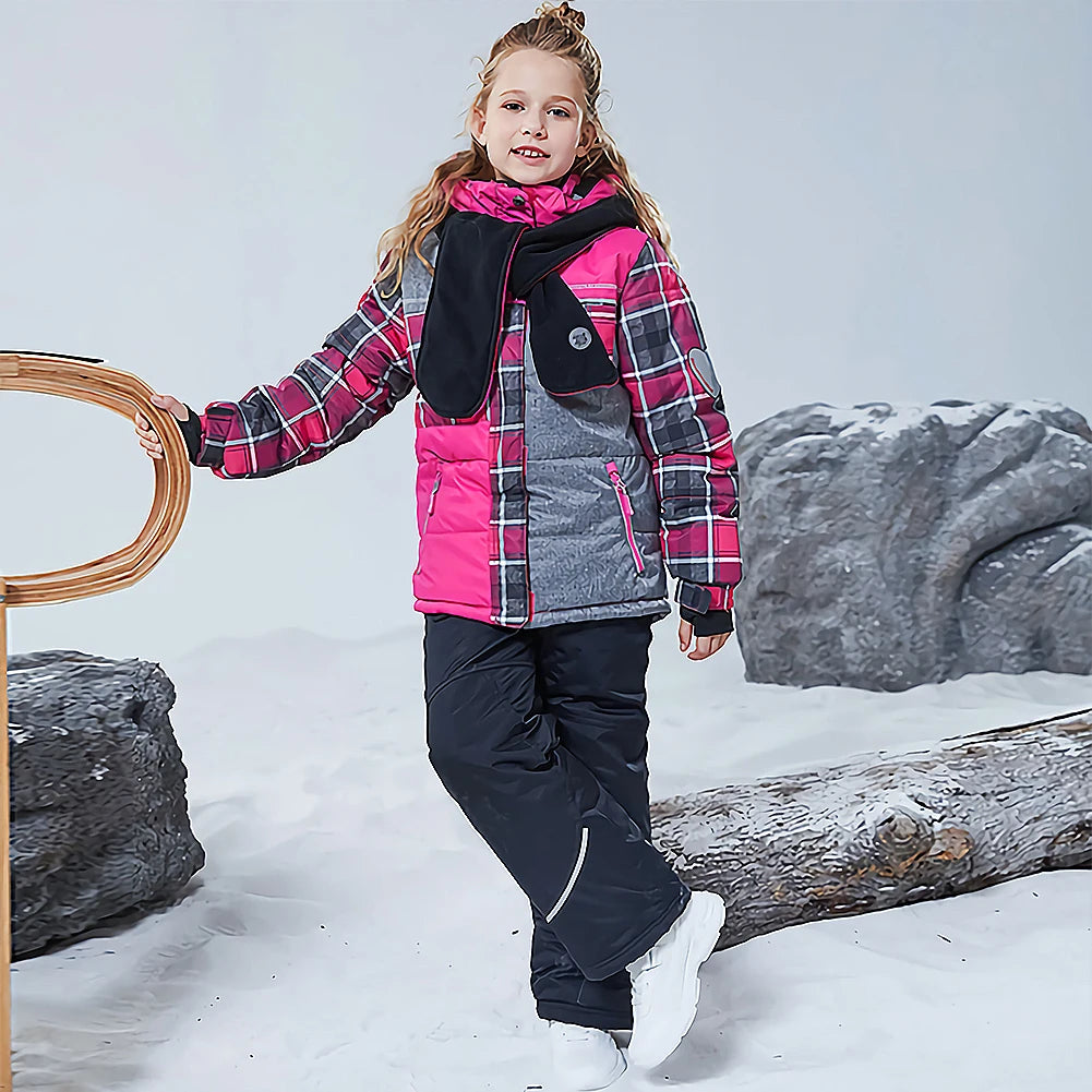 Children's Skisuits Boys Girls Winter Windproof Waterproof Warm Fleece Hooded Jacket Pants Skiing Suits Snowboarding Sports Wear