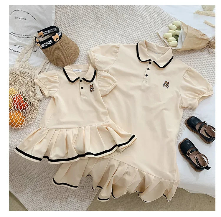 Family Clothing 2025 SummerFather Son T Shirt Mother Daughter Girl Dresses Women Dress Bear Brother and Sister Matching Clothes