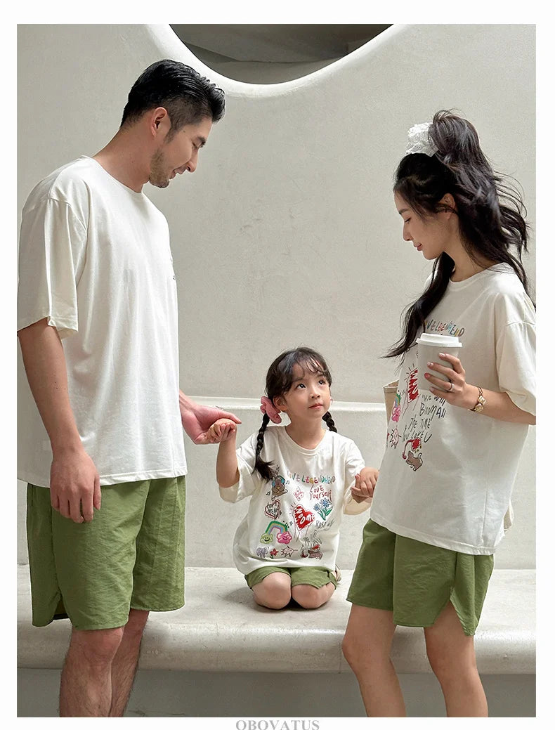 Family Clothing Set Couple Kids Clothes Summer Set Men Boy Women Girls Clothing Outfit Family Look Mommy and Me Matching Costume