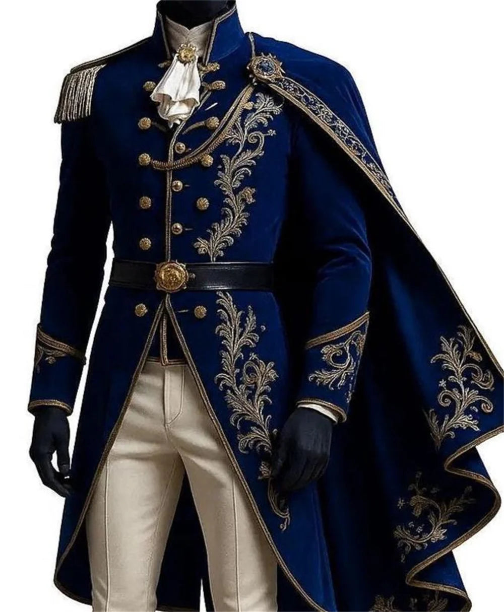 Gorgeous Victorian Rococo Baroque Costume Men Royal Prince King Aristocrat Gentleman Costume Medieval Knight Costume with Cloak
