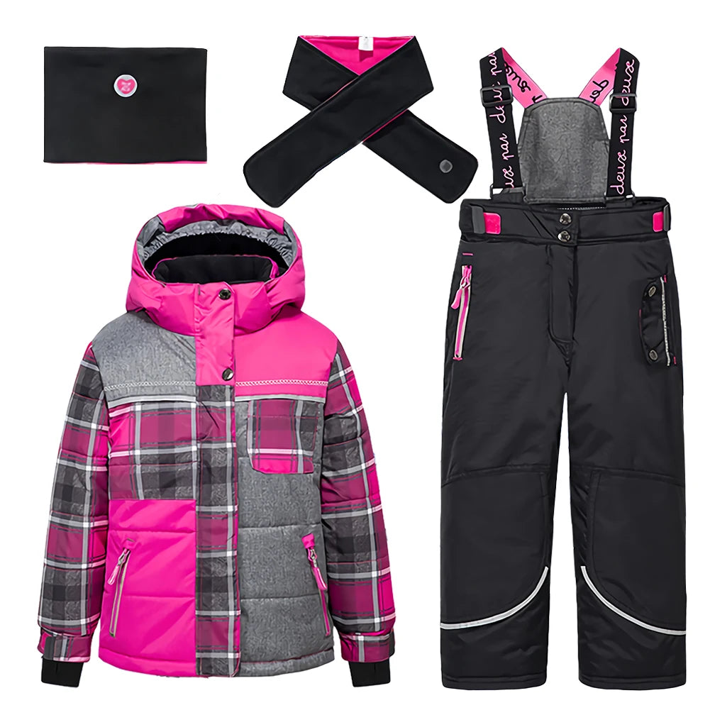 Children's Skisuits Boys Girls Winter Windproof Waterproof Warm Fleece Hooded Jacket Pants Skiing Suits Snowboarding Sports Wear