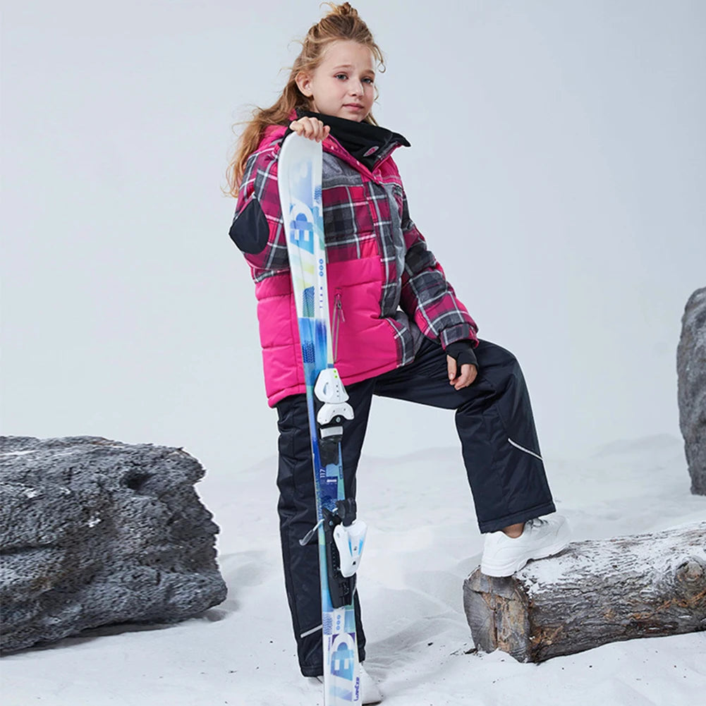 Children's Skisuits Boys Girls Winter Windproof Waterproof Warm Fleece Hooded Jacket Pants Skiing Suits Snowboarding Sports Wear