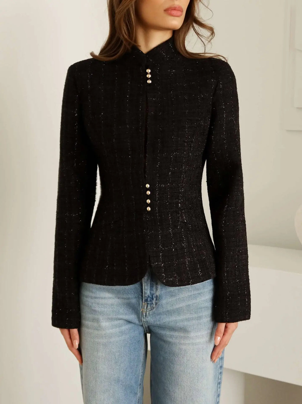 Women's Clothing 2026 Spring New Temperament Stand-up Collar Design Sense Slim Casual Suit Small Blazer