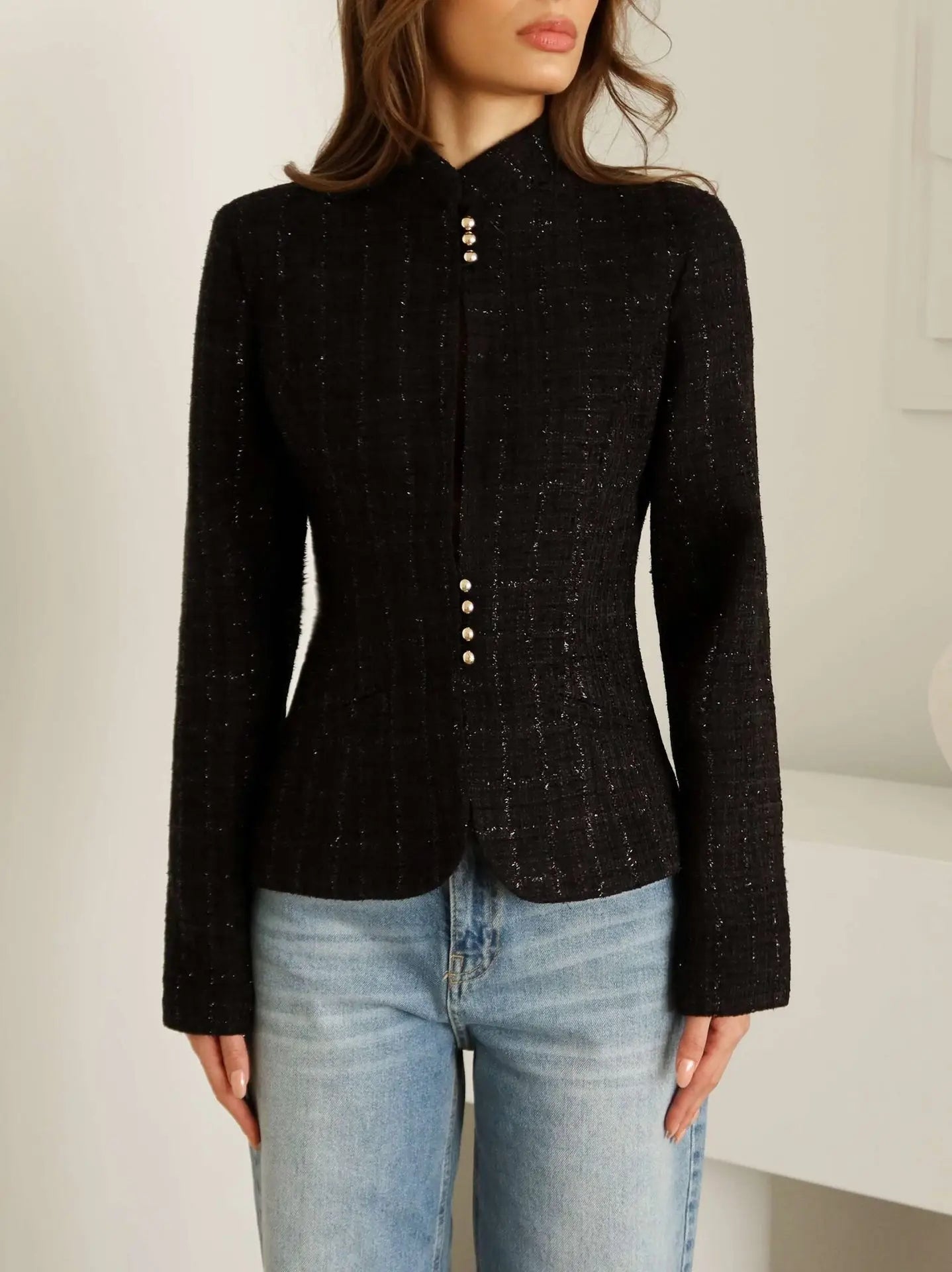 Women's Clothing 2026 Spring New Temperament Stand-up Collar Design Sense Slim Casual Suit Small Blazer