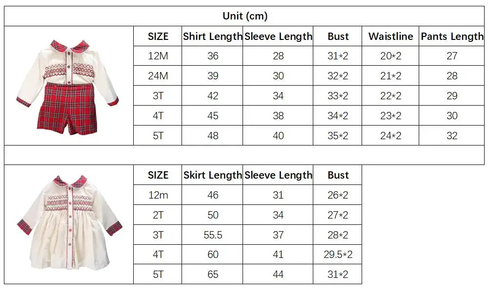 Children Holiday Clothing Boys and Girls Handmade Smocking Set and Dress Siblings Red Plaid Cotton Long Sleeve Holiday Outfits