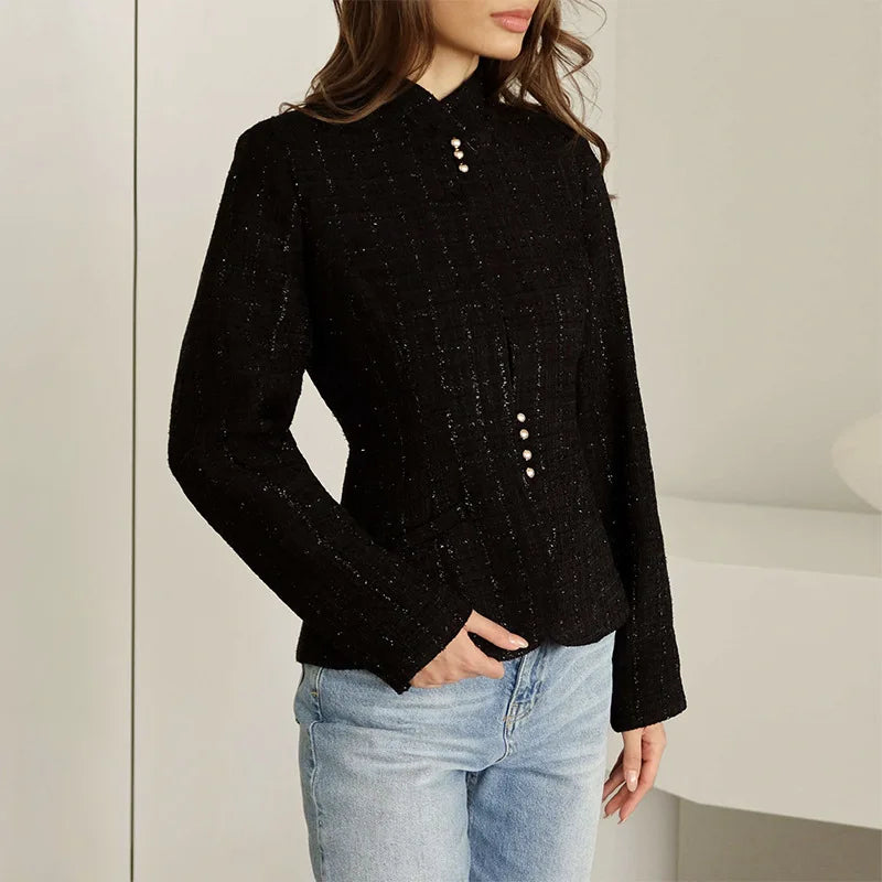 Women's Clothing 2026 Spring New Temperament Stand-up Collar Design Sense Slim Casual Suit Small Blazer
