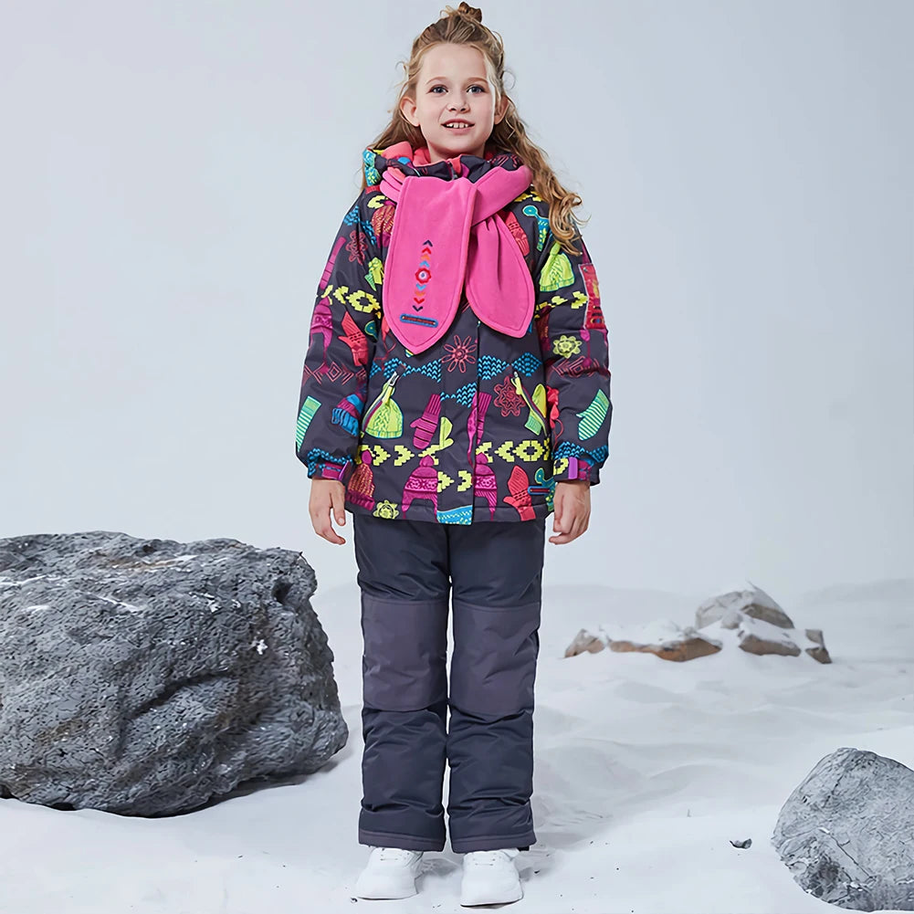 Children's Skisuits Boys Girls Winter Windproof Waterproof Warm Fleece Hooded Jacket Pants Skiing Suits Snowboarding Sports Wear