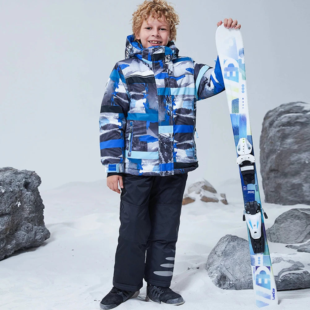 Children's Skisuits Boys Girls Winter Windproof Waterproof Warm Fleece Hooded Jacket Pants Skiing Suits Snowboarding Sports Wear