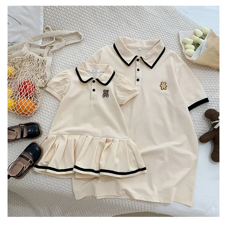 Family Clothing 2025 SummerFather Son T Shirt Mother Daughter Girl Dresses Women Dress Bear Brother and Sister Matching Clothes