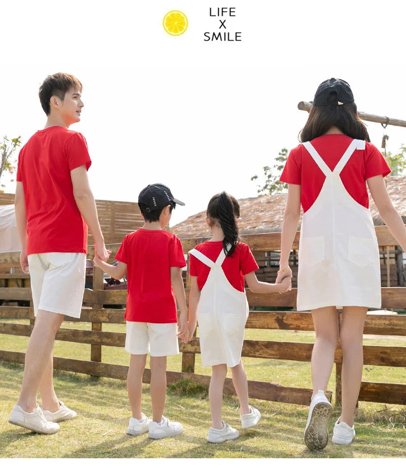 Family Vacation Clothing Resorts Look Parent Child Clothes Mom and Daughter Suspender Dress Two Piece Sets Dad Son Same Outfits