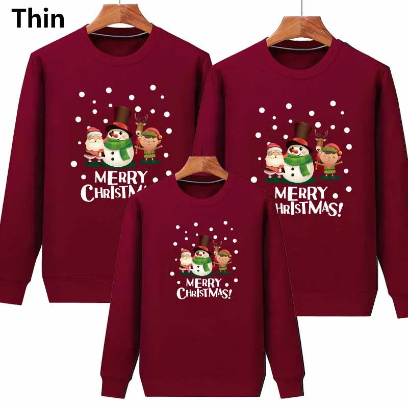 Family Matching Clothing Christmas Mother Daughter Warm Sweatshirt Father Son Cartoon Tops Autumn Winter Padded Thickened Clothe