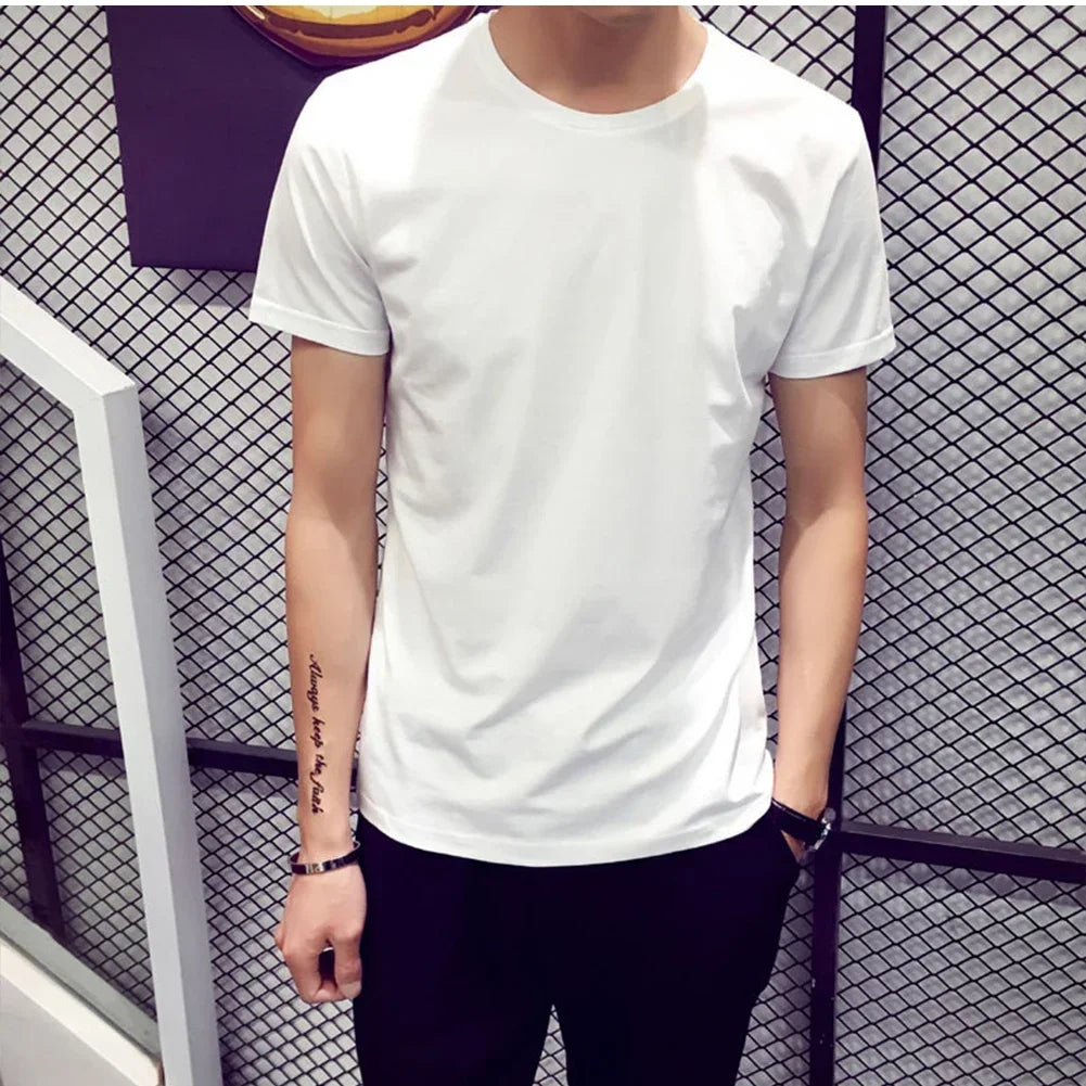 Men Cotton T-Shirt Loose Oversize Tshirt Casual Breathable Short Sleeve Round Neck Sport T-shirts Gym Fitness Running Sportswear