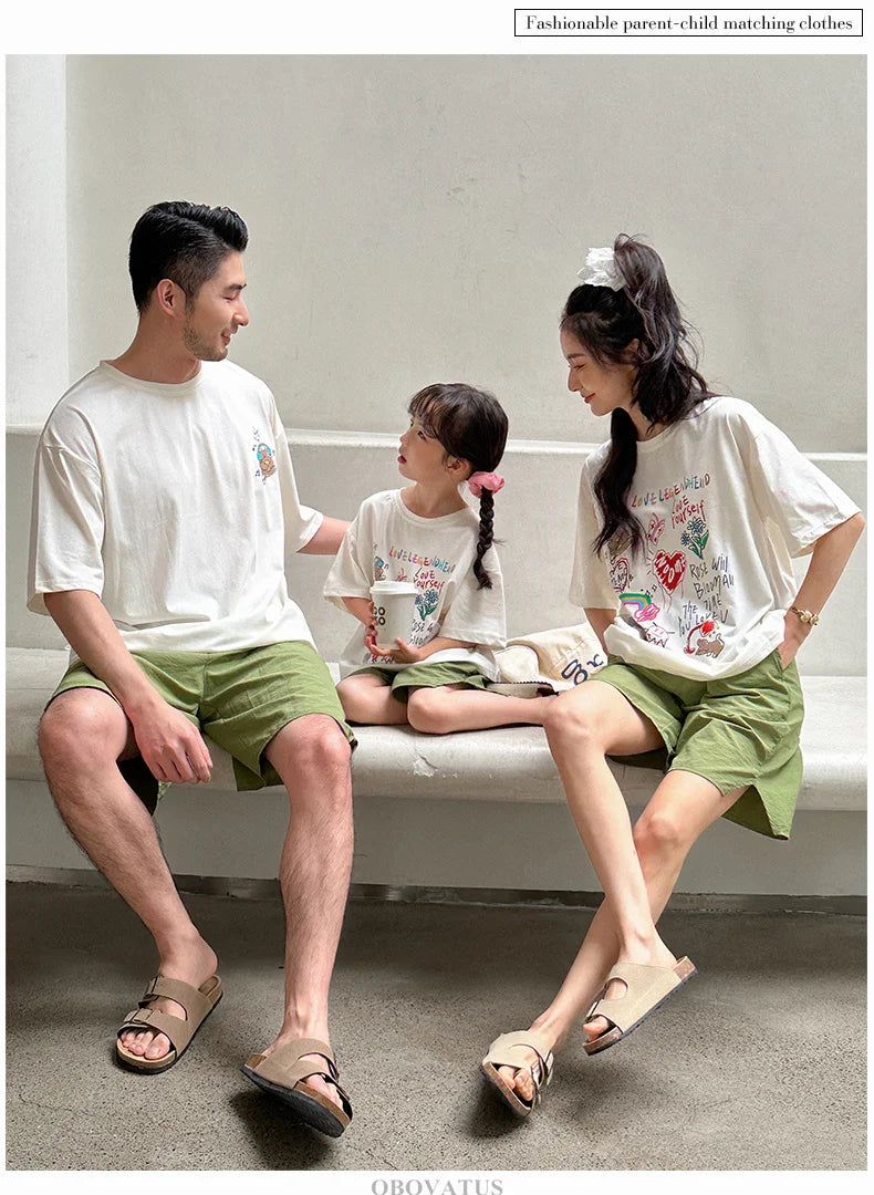 Family Clothing Set Couple Kids Clothes Summer Set Men Boy Women Girls Clothing Outfit Family Look Mommy and Me Matching Costume