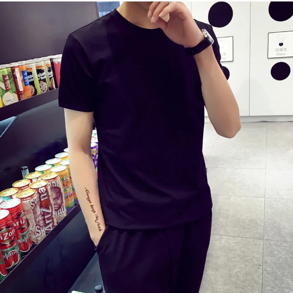 Men Cotton T-Shirt Loose Oversize Tshirt Casual Breathable Short Sleeve Round Neck Sport T-shirts Gym Fitness Running Sportswear