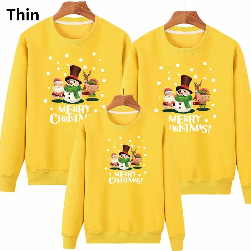 Family Matching Clothing Christmas Mother Daughter Warm Sweatshirt Father Son Cartoon Tops Autumn Winter Padded Thickened Clothe