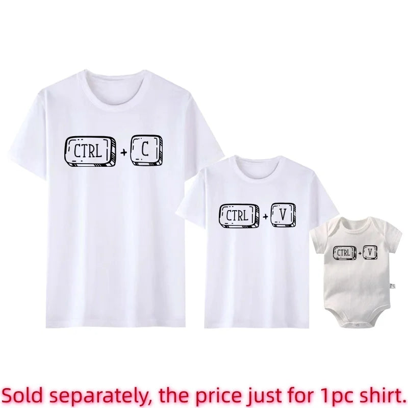 Ctrl+C and Ctrl+V Family Matching Clothes Funny Cotton Family Look Daddy Mommy and Me Kids Shirt Baby Bodysuit Father's Day Gift