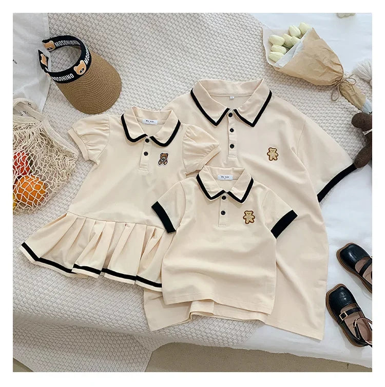Family Clothing 2025 SummerFather Son T Shirt Mother Daughter Girl Dresses Women Dress Bear Brother and Sister Matching Clothes