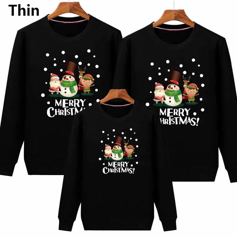 Family Matching Clothing Christmas Mother Daughter Warm Sweatshirt Father Son Cartoon Tops Autumn Winter Padded Thickened Clothe
