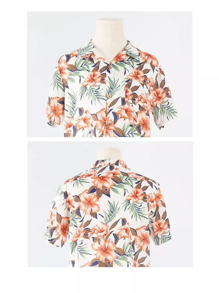 Family Look Vacation Beach Clothing Mom Daughter Sleeveless Dress Dad Son Matching Floral Shirt Set Parent Child Holiday Clothes
