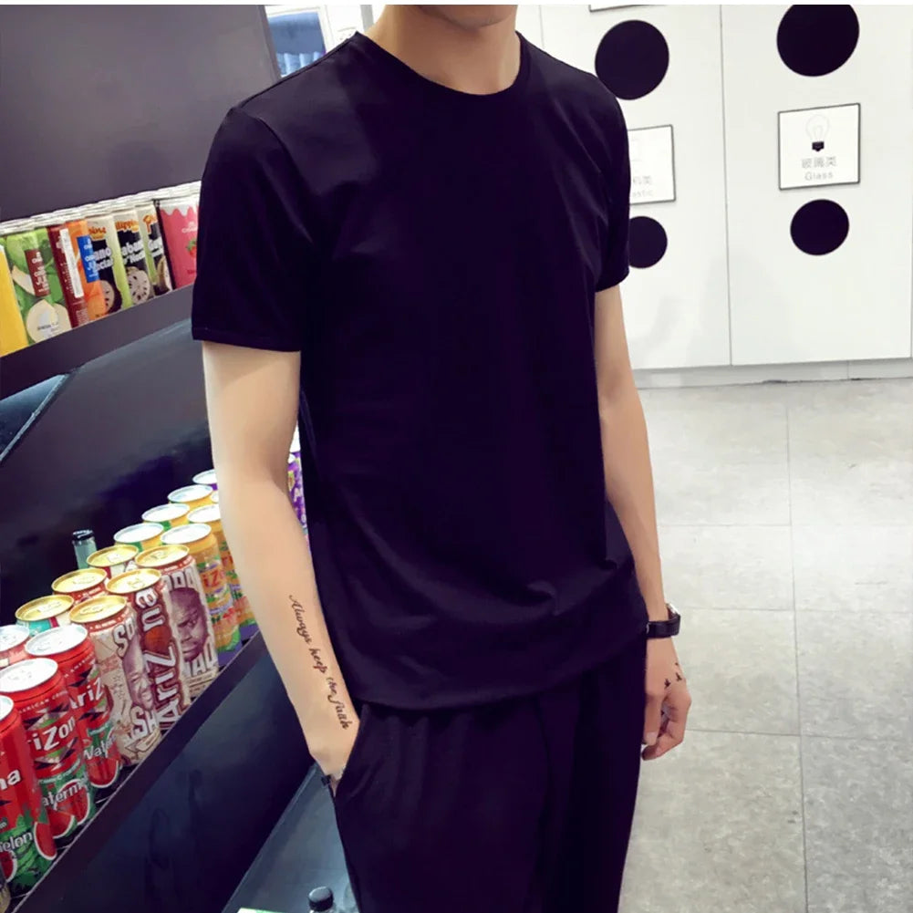 Men Cotton T-Shirt Loose Oversize Tshirt Casual Breathable Short Sleeve Round Neck Sport T-shirts Gym Fitness Running Sportswear