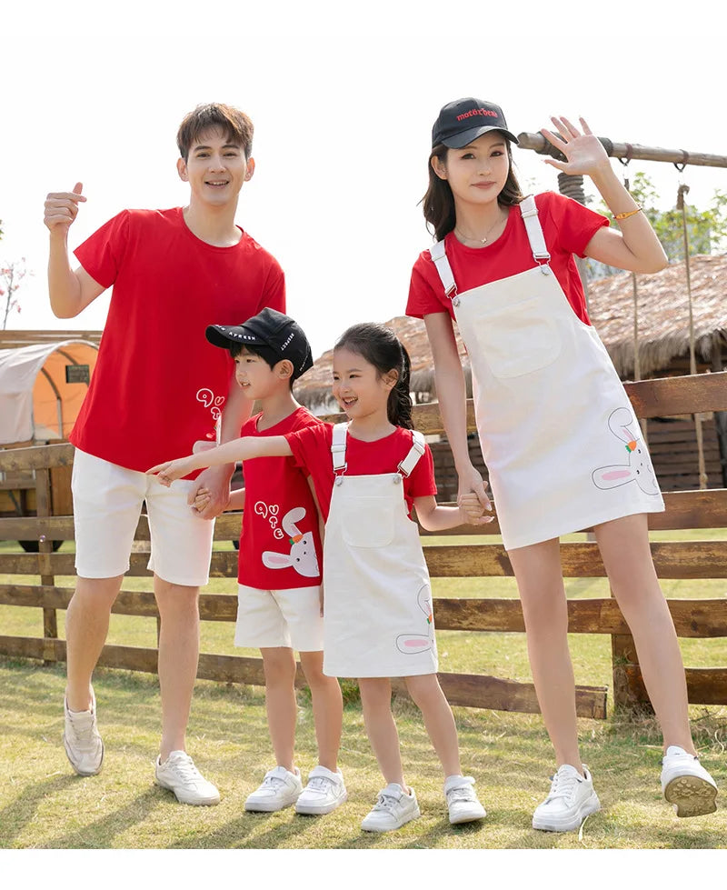Family Vacation Clothing Resorts Look Parent Child Clothes Mom and Daughter Suspender Dress Two Piece Sets Dad Son Same Outfits