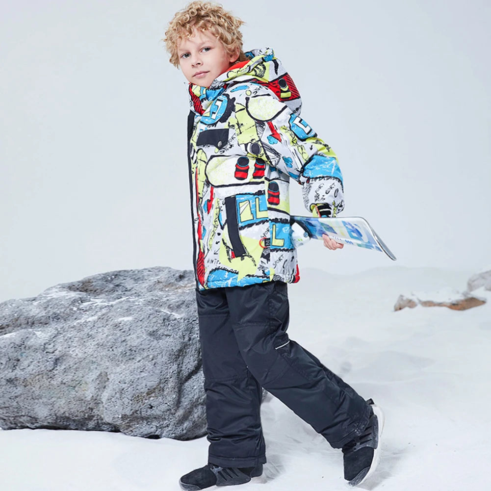 Children's Skisuits Boys Girls Winter Windproof Waterproof Warm Fleece Hooded Jacket Pants Skiing Suits Snowboarding Sports Wear