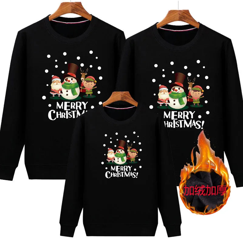 Family Matching Clothing Christmas Mother Daughter Warm Sweatshirt Father Son Cartoon Tops Autumn Winter Padded Thickened Clothe