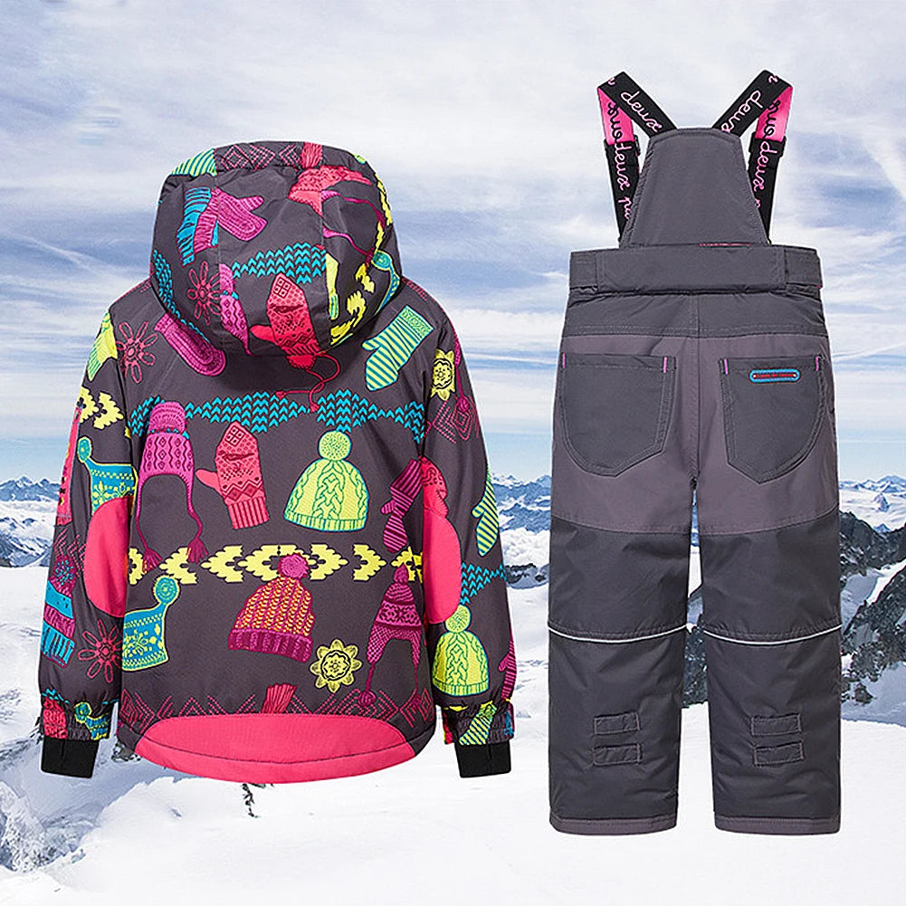 Children's Skisuits Boys Girls Winter Windproof Waterproof Warm Fleece Hooded Jacket Pants Skiing Suits Snowboarding Sports Wear