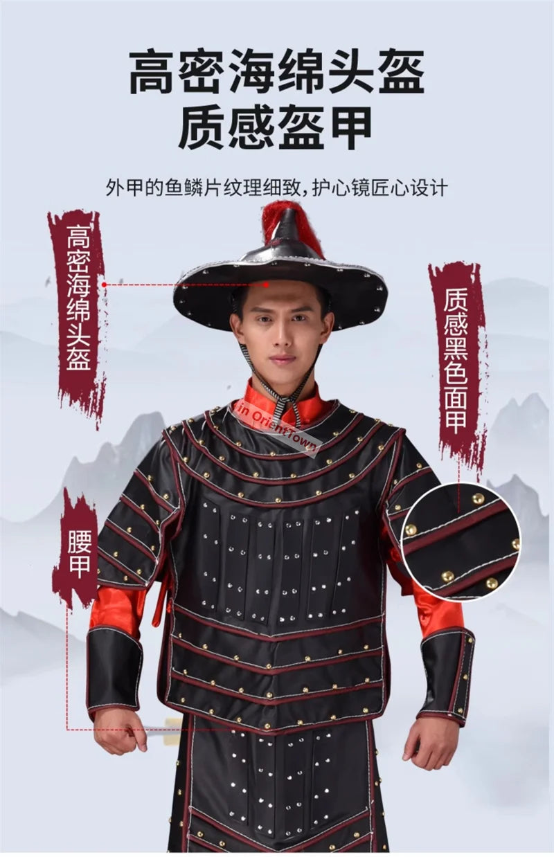 Ancient China Nan Bei and Ming Dynasty Clothing Male General Armor Stage Costume Black Warrior Battle Robe Performance Costume