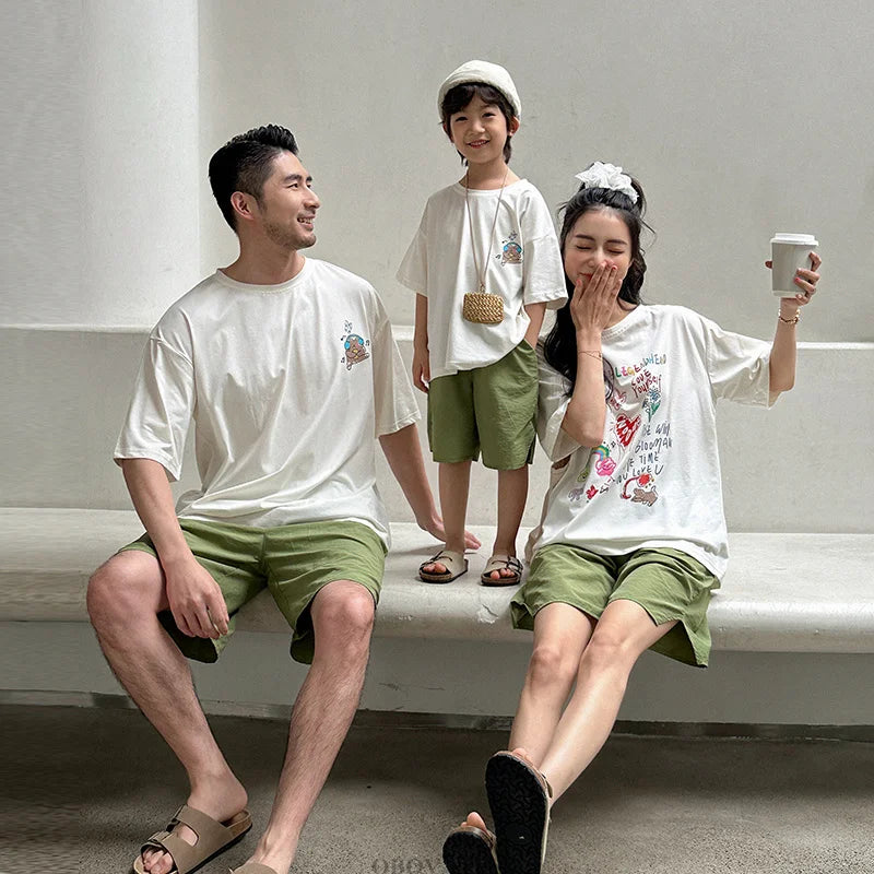 Family Clothing Set Couple Kids Clothes Summer Set Men Boy Women Girls Clothing Outfit Family Look Mommy and Me Matching Costume