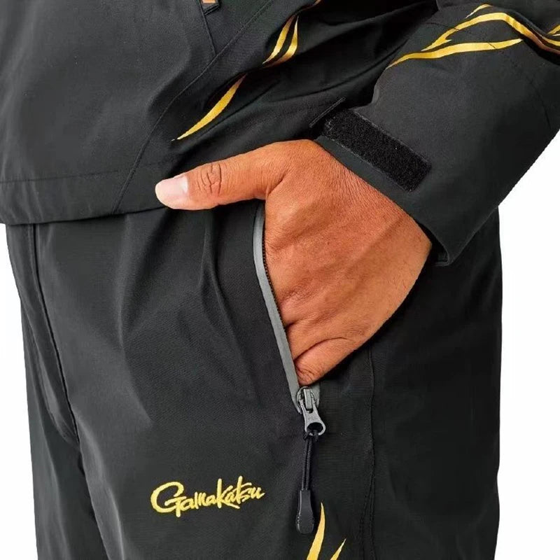Gamakatsu Fishing Clothing Thin Three-layer Rubber Windproof Rainproof Jacket Rock Fishing Coat Overalls Two-piece Set GM-3772