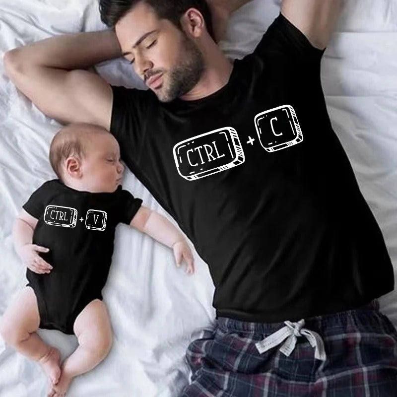 Ctrl+C and Ctrl+V Family Matching Clothes Funny Cotton Family Look Daddy Mommy and Me Kids Shirt Baby Bodysuit Father's Day Gift