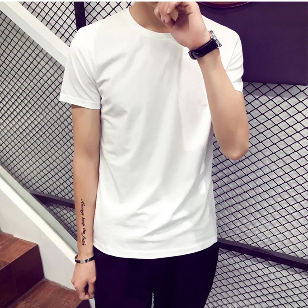 Men Cotton T-Shirt Loose Oversize Tshirt Casual Breathable Short Sleeve Round Neck Sport T-shirts Gym Fitness Running Sportswear