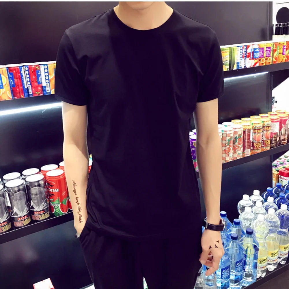 Men Cotton T-Shirt Loose Oversize Tshirt Casual Breathable Short Sleeve Round Neck Sport T-shirts Gym Fitness Running Sportswear