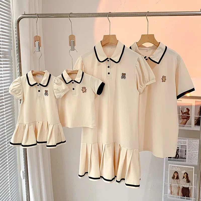 Family Clothing 2025 SummerFather Son T Shirt Mother Daughter Girl Dresses Women Dress Bear Brother and Sister Matching Clothes