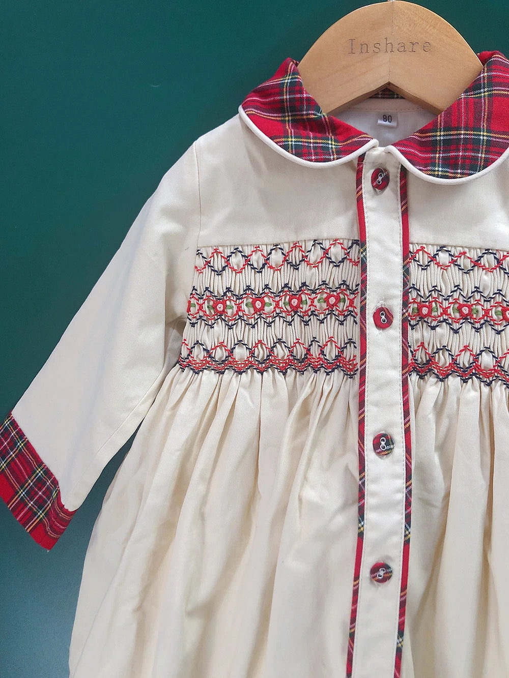 Children Holiday Clothing Boys and Girls Handmade Smocking Set and Dress Siblings Red Plaid Cotton Long Sleeve Holiday Outfits