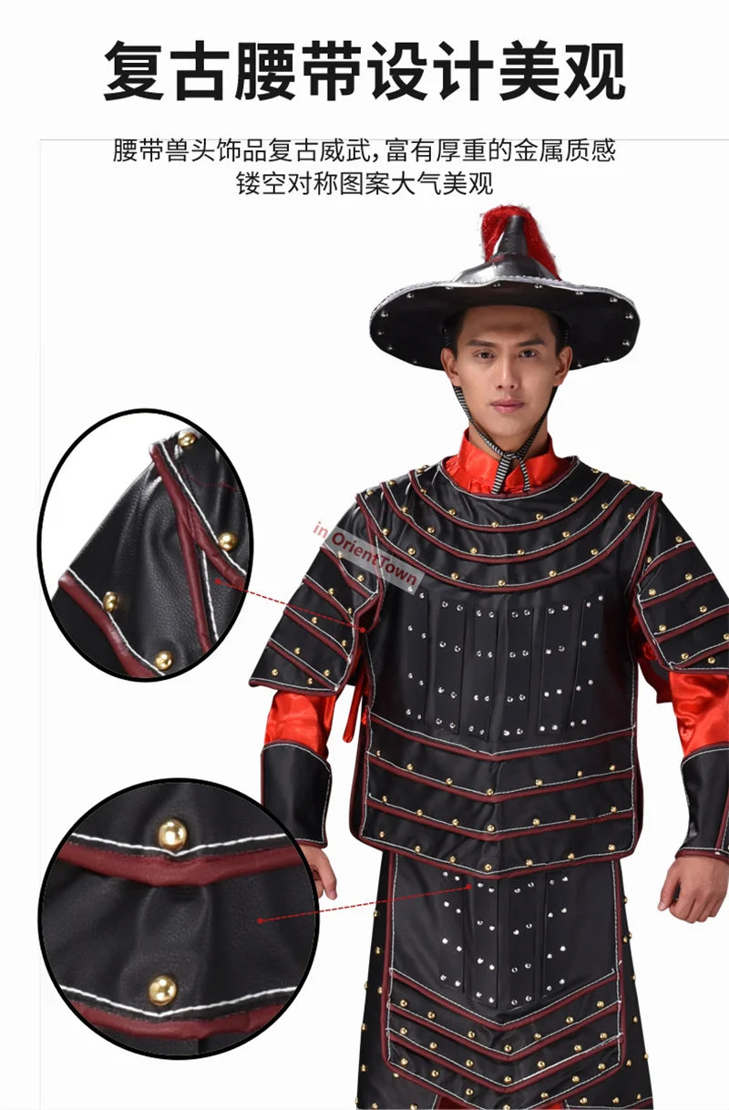 Ancient China Nan Bei and Ming Dynasty Clothing Male General Armor Stage Costume Black Warrior Battle Robe Performance Costume