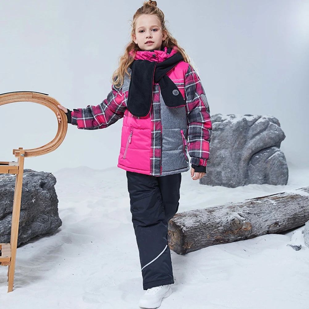 Children's Skisuits Boys Girls Winter Windproof Waterproof Warm Fleece Hooded Jacket Pants Skiing Suits Snowboarding Sports Wear