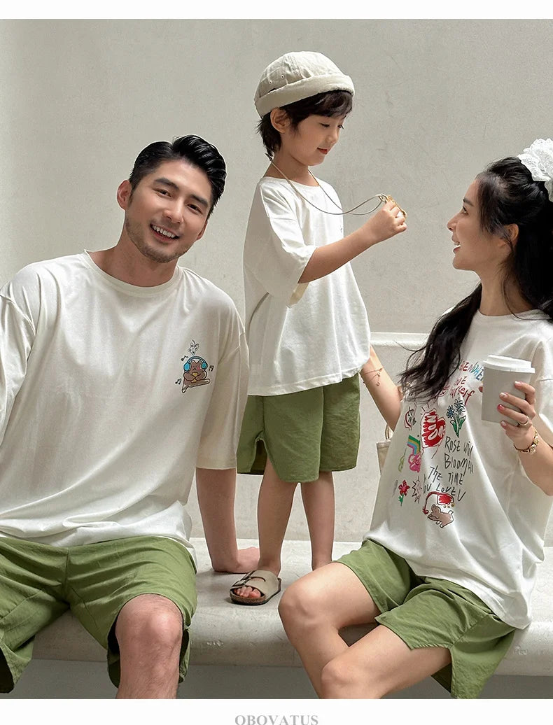 Family Clothing Set Couple Kids Clothes Summer Set Men Boy Women Girls Clothing Outfit Family Look Mommy and Me Matching Costume