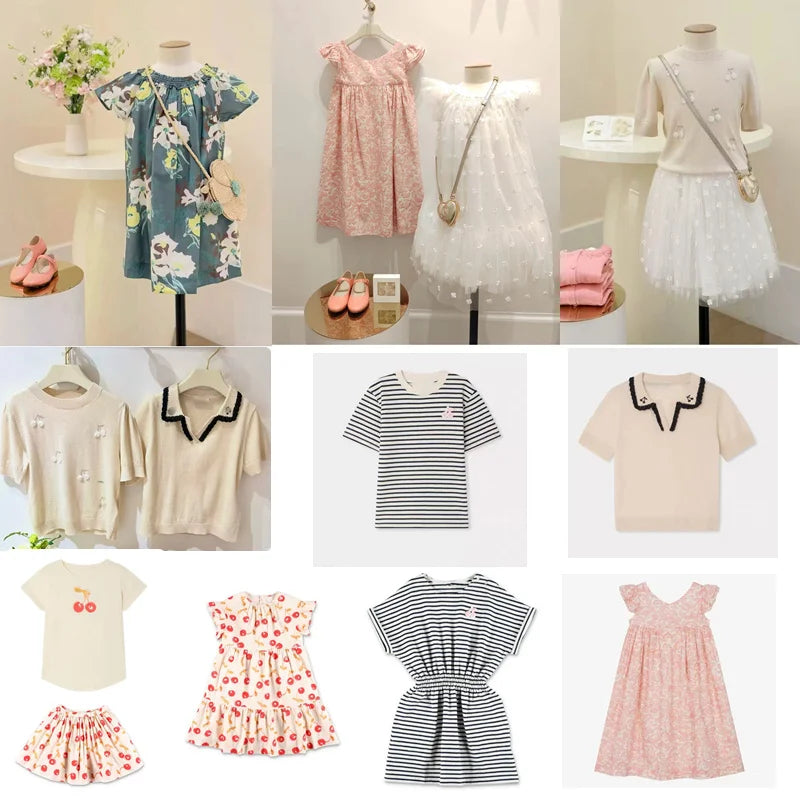 Children's Clothing In Stock Fashion Printed Girls Dress 26 Summer Knit Tee Shirt and Skirts Princess Tutu Dress Clothes Sets