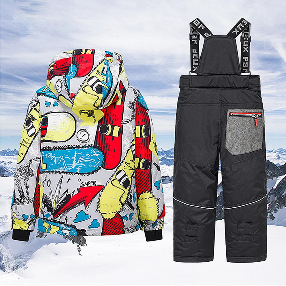 Children's Skisuits Boys Girls Winter Windproof Waterproof Warm Fleece Hooded Jacket Pants Skiing Suits Snowboarding Sports Wear