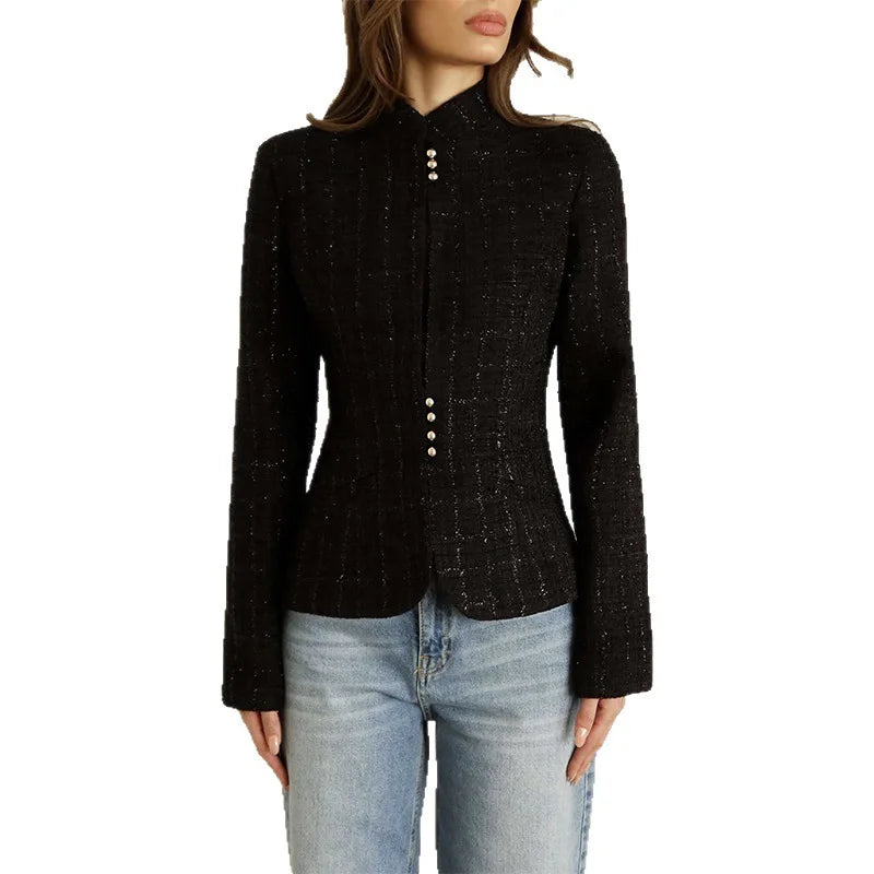 Women's Clothing 2026 Spring New Temperament Stand-up Collar Design Sense Slim Casual Suit Small Blazer