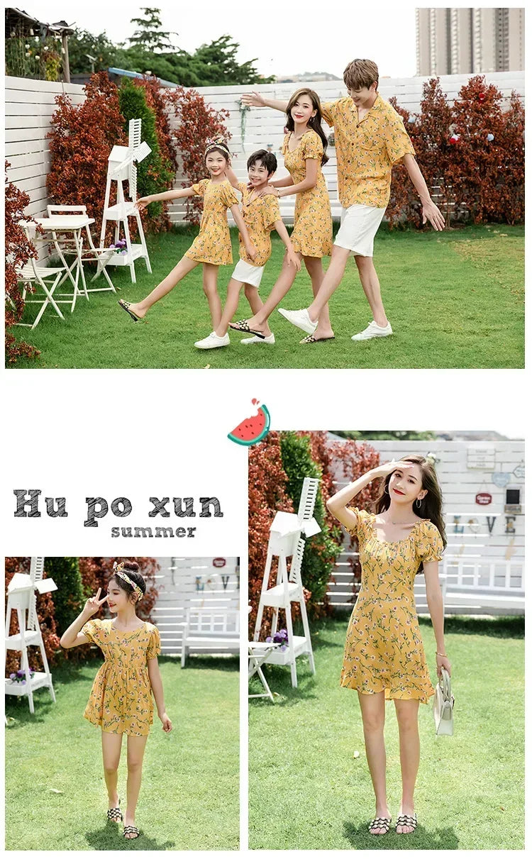 Family Parent Child Clothes Set Look Vacation Clothing FatherResort Floral Dress and Son Baby Beach Shirts Sets Mother Daughter