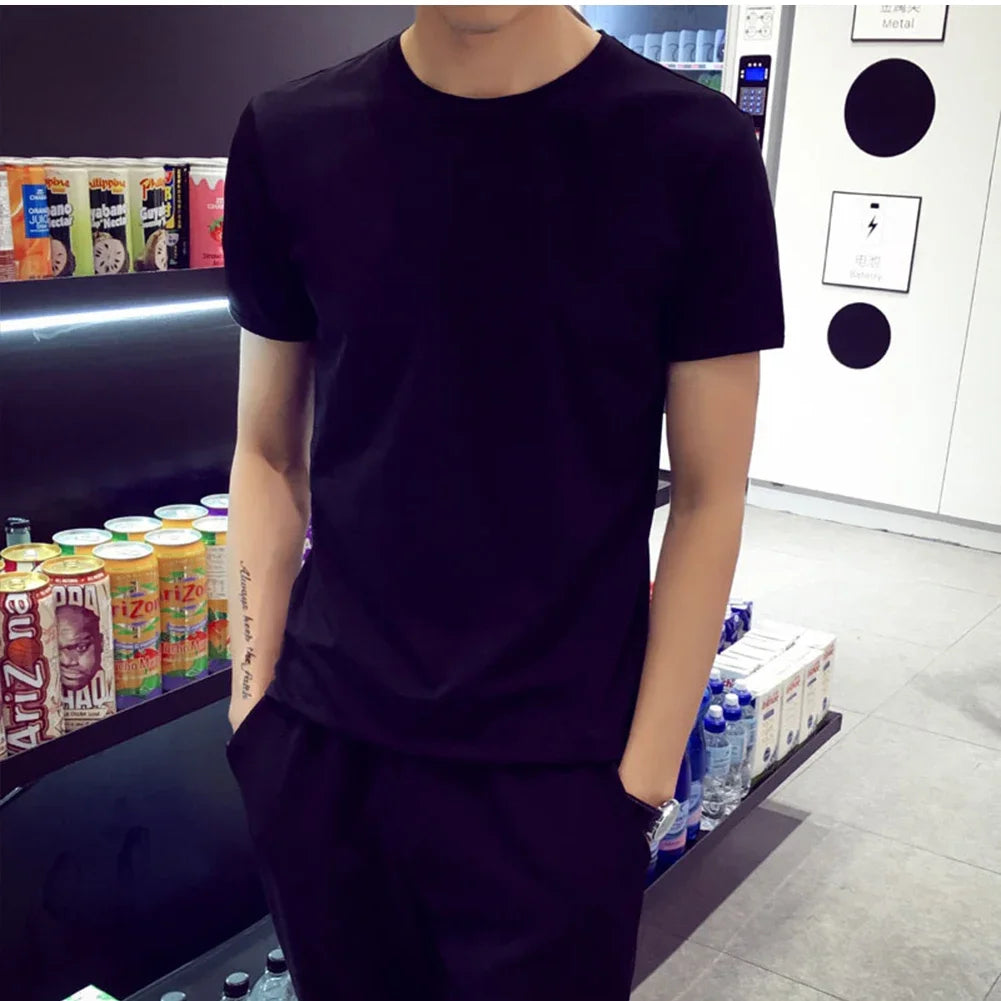 Men Cotton T-Shirt Loose Oversize Tshirt Casual Breathable Short Sleeve Round Neck Sport T-shirts Gym Fitness Running Sportswear