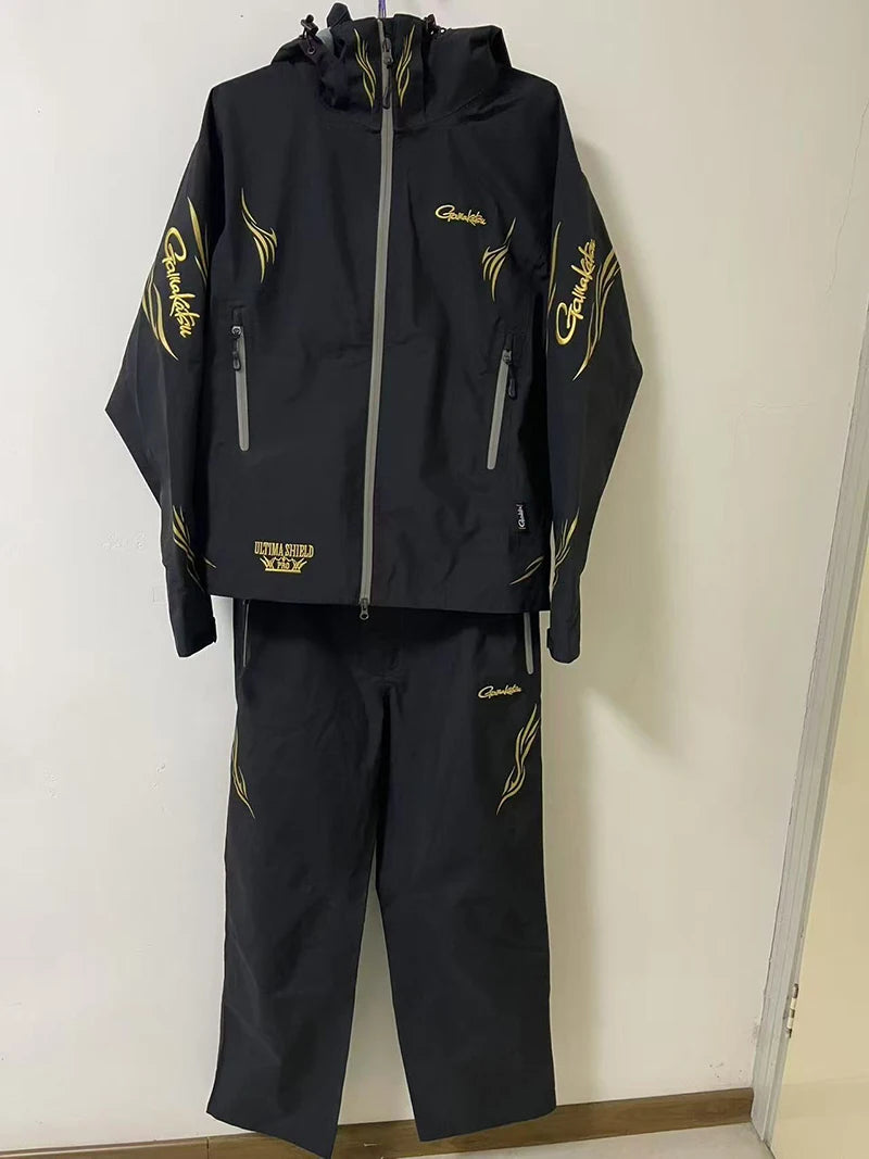 Gamakatsu Fishing Clothing Thin Three-layer Rubber Windproof Rainproof Jacket Rock Fishing Coat Overalls Two-piece Set GM-3772