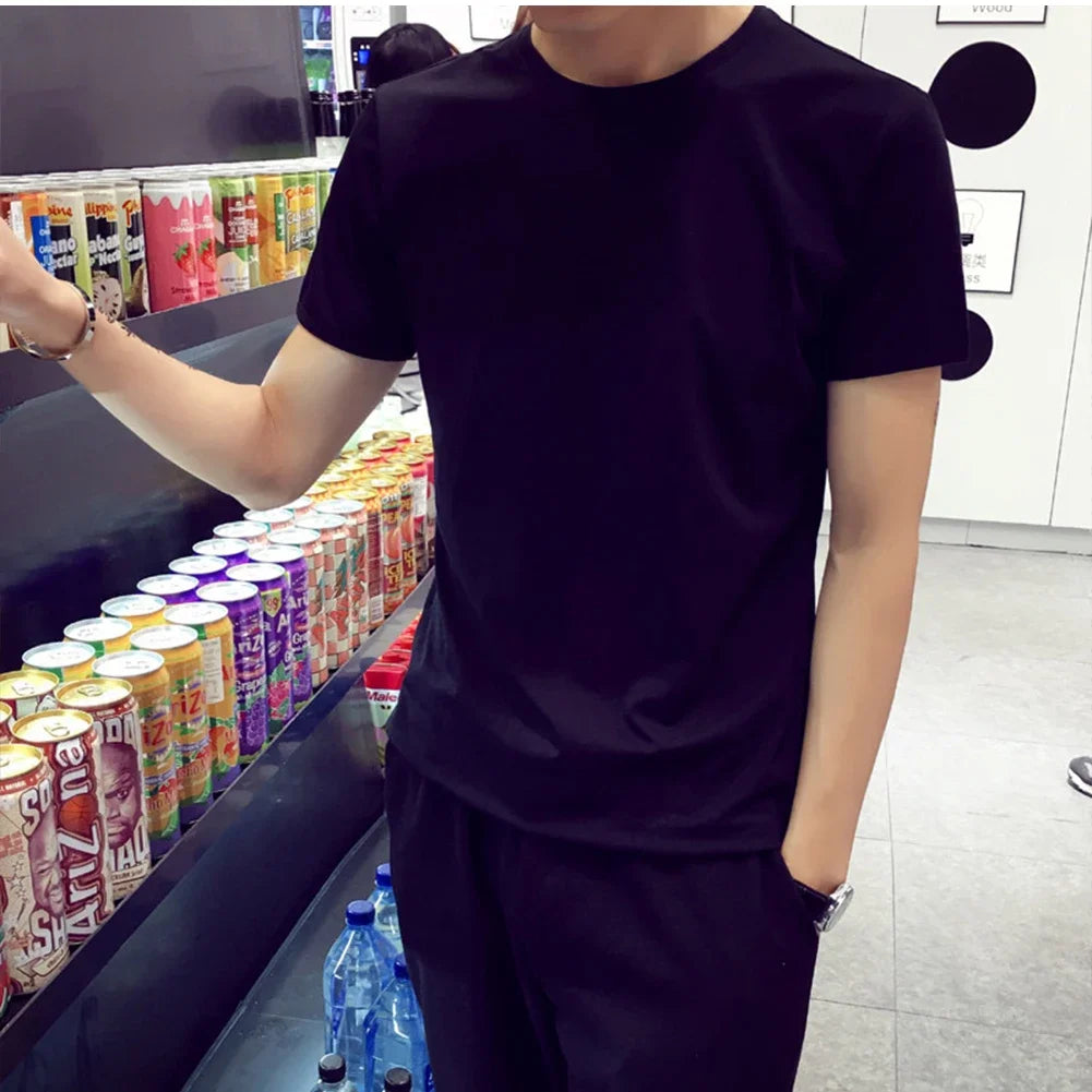 Men Cotton T-Shirt Loose Oversize Tshirt Casual Breathable Short Sleeve Round Neck Sport T-shirts Gym Fitness Running Sportswear