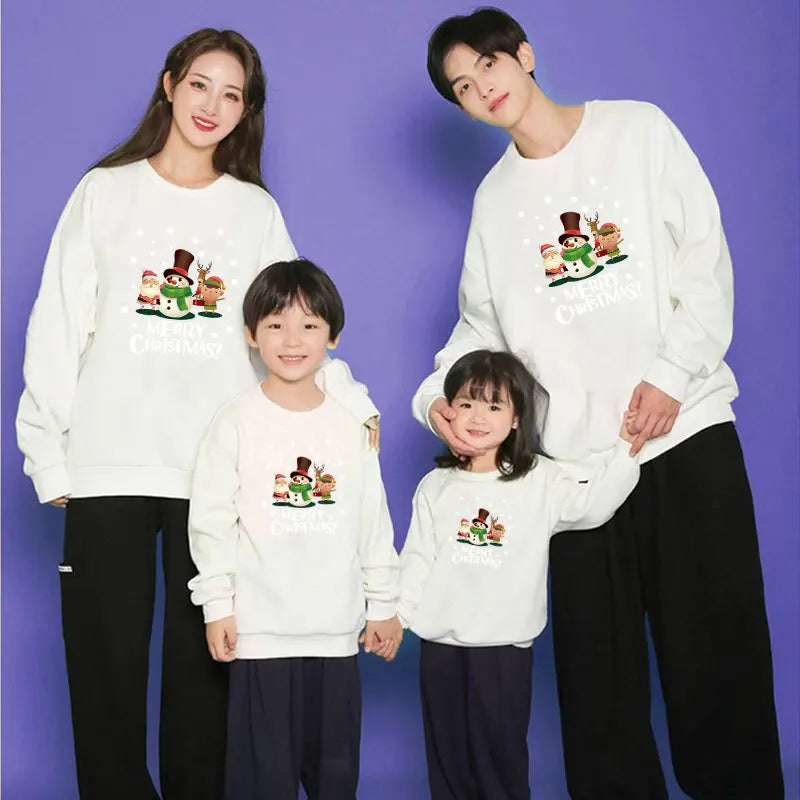 Family Matching Clothing Christmas Mother Daughter Warm Sweatshirt Father Son Cartoon Tops Autumn Winter Padded Thickened Clothe