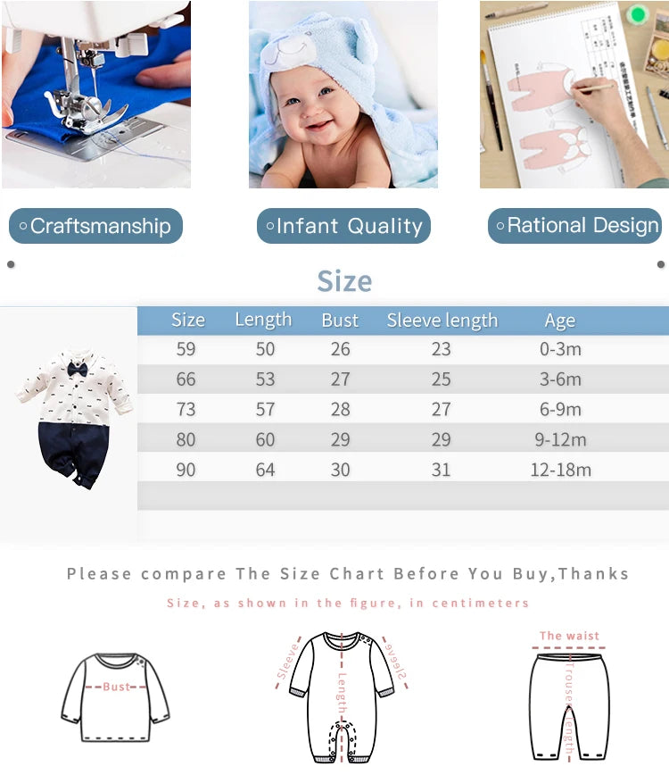 Newborn Clothing Party Gentleman Style Cotton Comfortable And Soft Boys And Girls0-18 SpringAnd AutumnLong Sleeved Baby Bodysuit